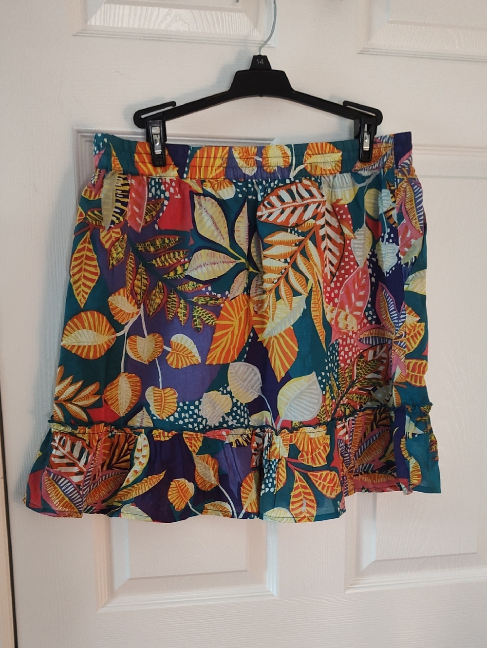 Cynthia Rowley Multicolor Leaf Print Skirt - Teal, Purple, Orange, Yellow